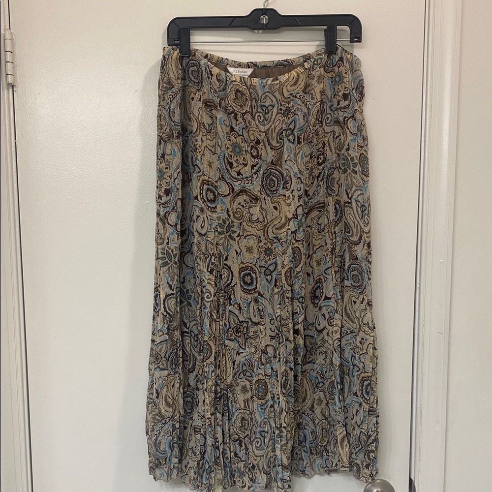 CJ Banks Tan Gray Midi Pleated A-Line Skirt